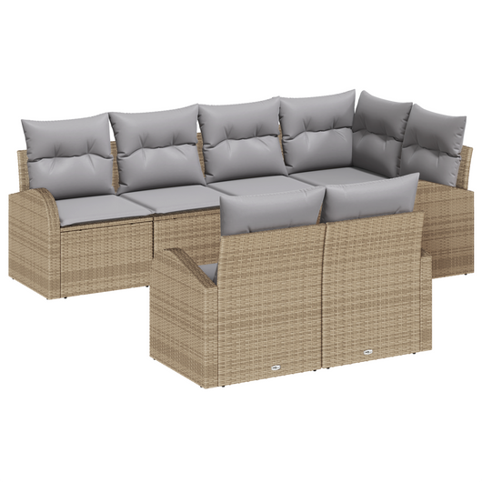 Set divano da giardino da 7 pezzi con cuscini in poli rattan beige