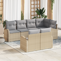 Set divano da giardino da 7 pezzi con cuscini in poli rattan beige
