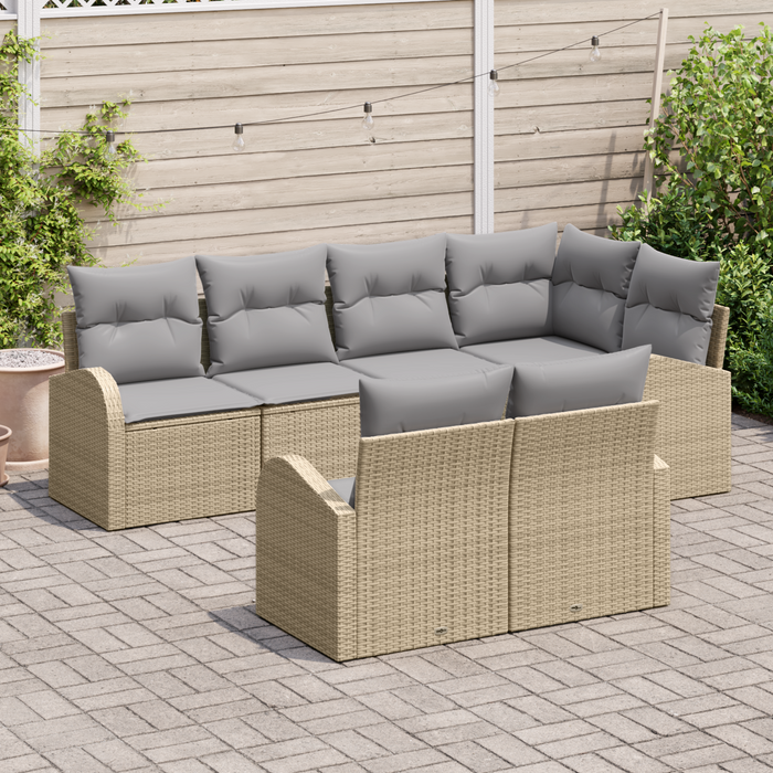 Set divano da giardino da 7 pezzi con cuscini in poli rattan beige