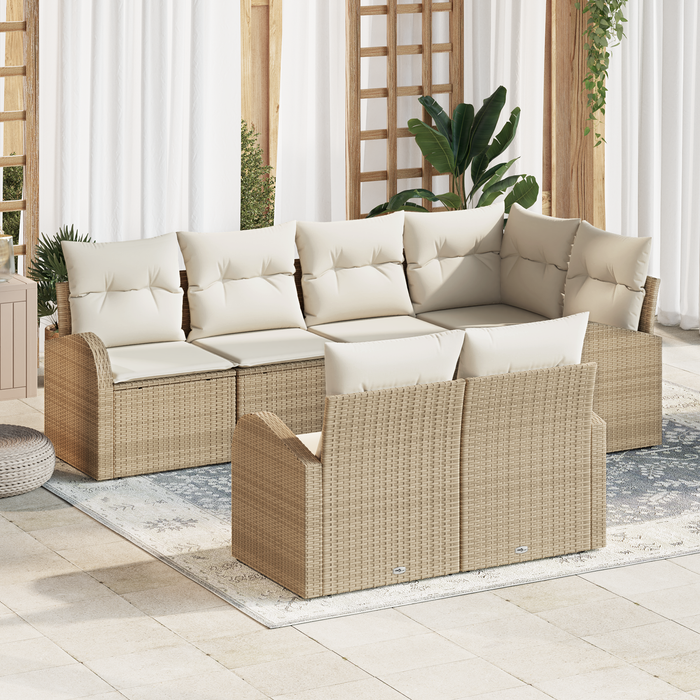 Set di divani da giardino 7 Pezzi con cuscini Beige Polyrattan