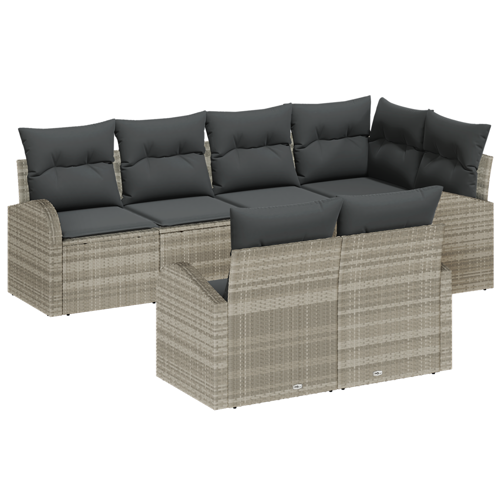 Set di divani da giardino 7 pezzi con cuscini grigio chiaro in polyrattan