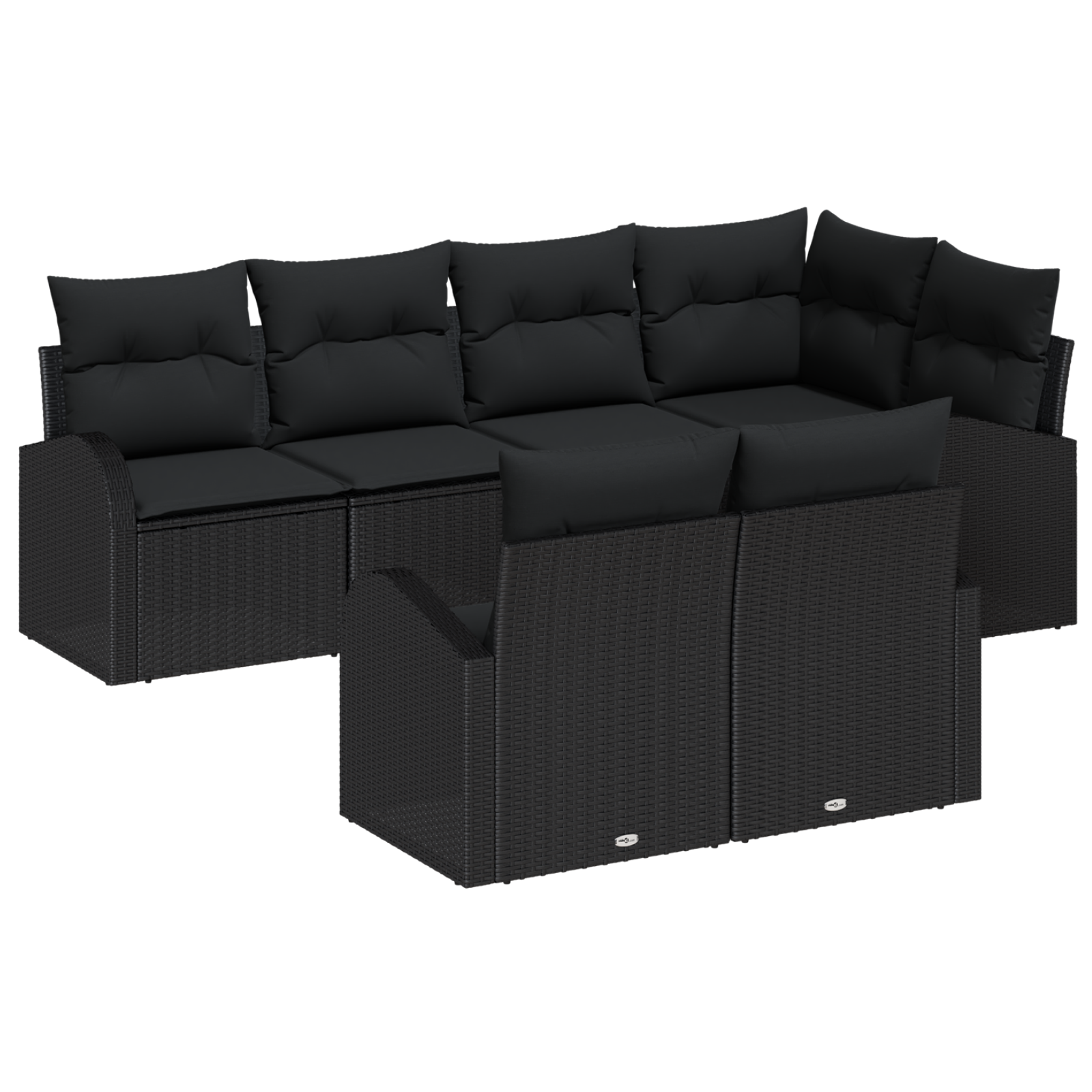 Set di divano da giardino 7 pezzi con cuscini in polyrattan nero