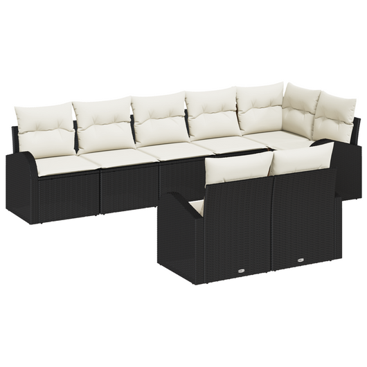 Set di divani da giardino 8 pezzi con cuscini in rattan polyrattan nero
