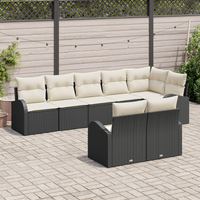 Set di divani da giardino 8 pezzi con cuscini in rattan polyrattan nero