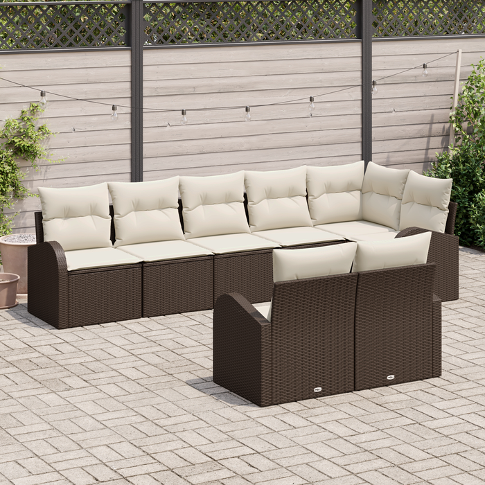Set Divano da Giardino a 8 Pezzi con Cuscini in Polyrattan Marrone