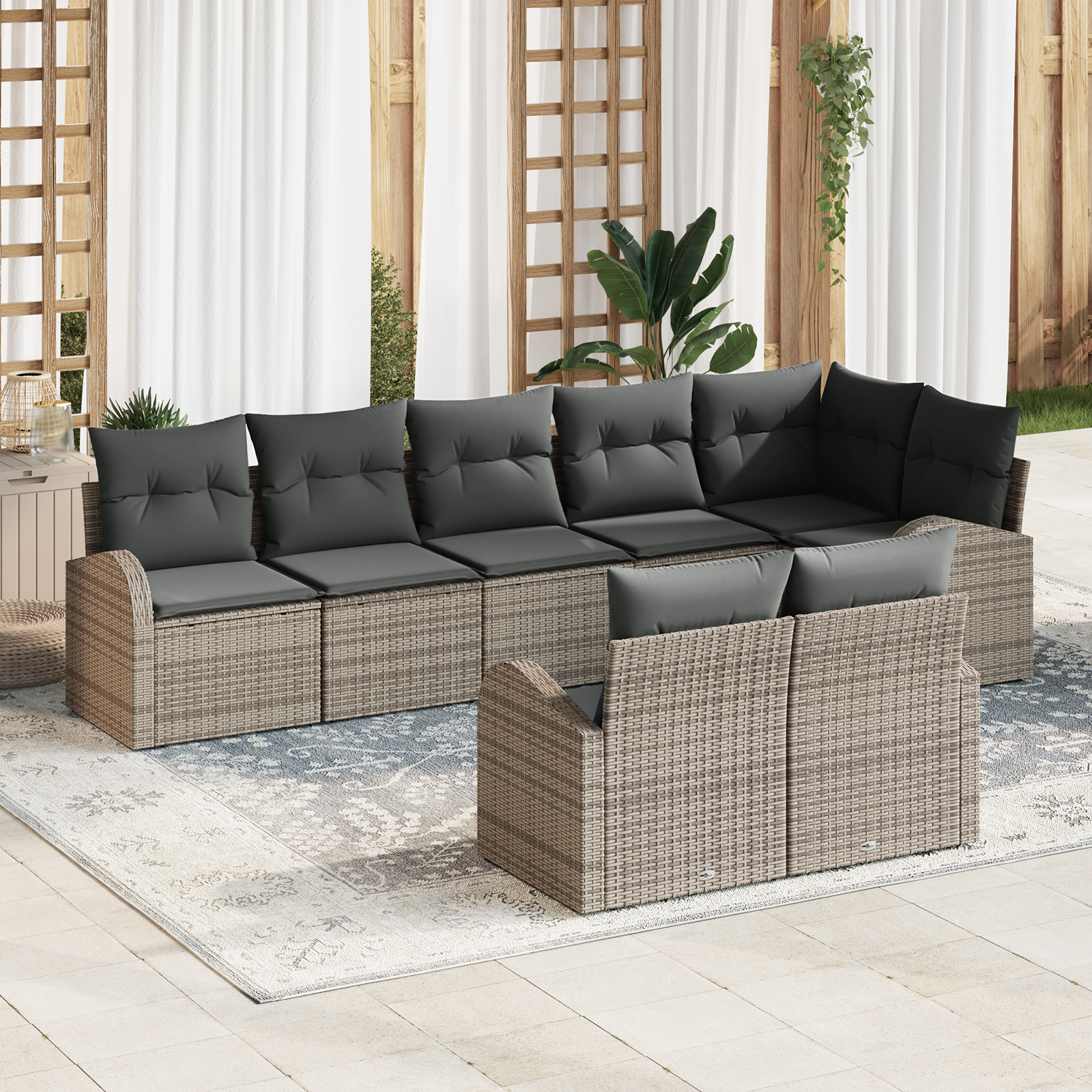 Set di Divani da Giardino a 8 Pezzi con Cuscini Grigio Polyrattan