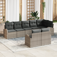 Set di Divani da Giardino a 8 Pezzi con Cuscini Grigio Polyrattan