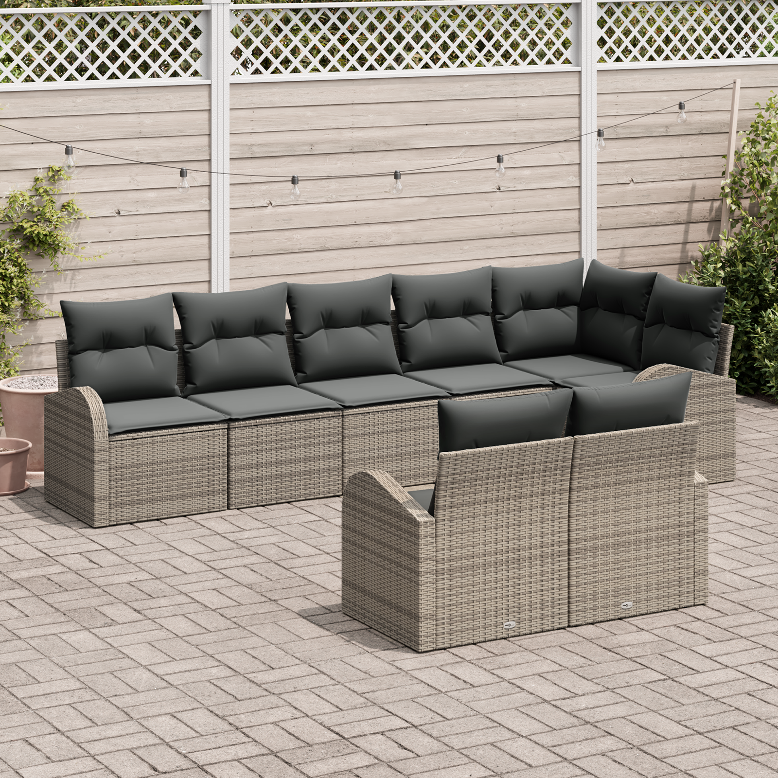 Set di Divani da Giardino a 8 Pezzi con Cuscini Grigio Polyrattan
