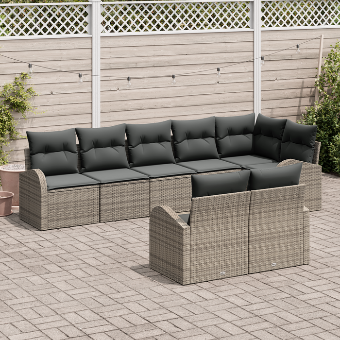Set di Divani da Giardino a 8 Pezzi con Cuscini Grigio Polyrattan