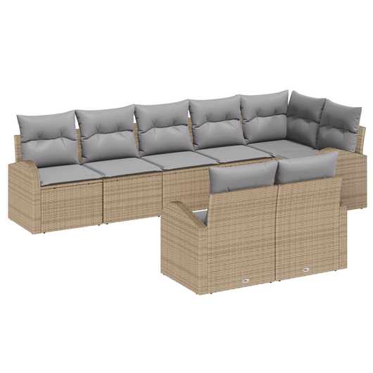 Set Divano da Giardino 8 Pezzi con Cuscini Beige in Rattan Sintetico