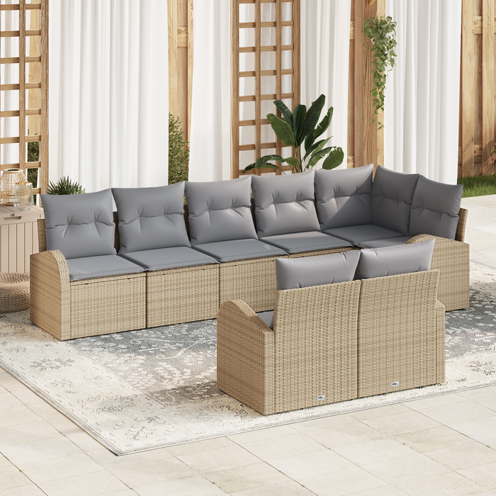Set Divano da Giardino 8 Pezzi con Cuscini Beige in Rattan Sintetico