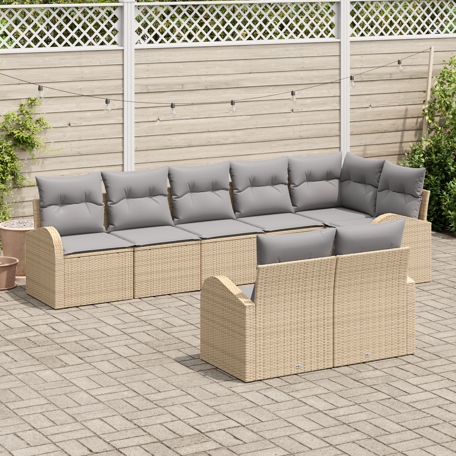 Set Divano da Giardino 8 Pezzi con Cuscini Beige in Rattan Sintetico