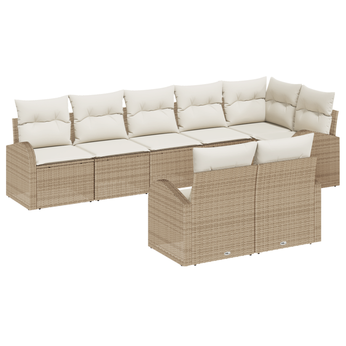 Set Divano da Giardino 8 Pezzi con Cuscini Beige Rattan in Polietilene