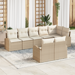Set Divano da Giardino 8 Pezzi con Cuscini Beige Rattan in Polietilene