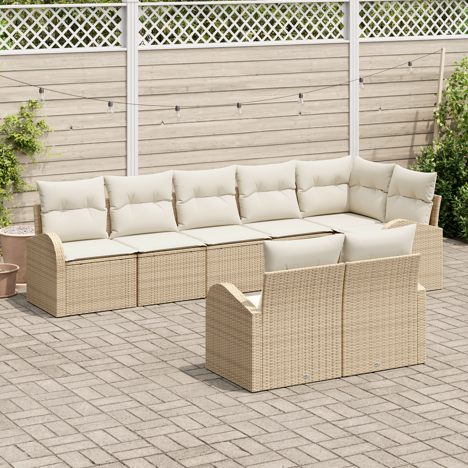 Set Divano da Giardino 8 Pezzi con Cuscini Beige Rattan in Polietilene