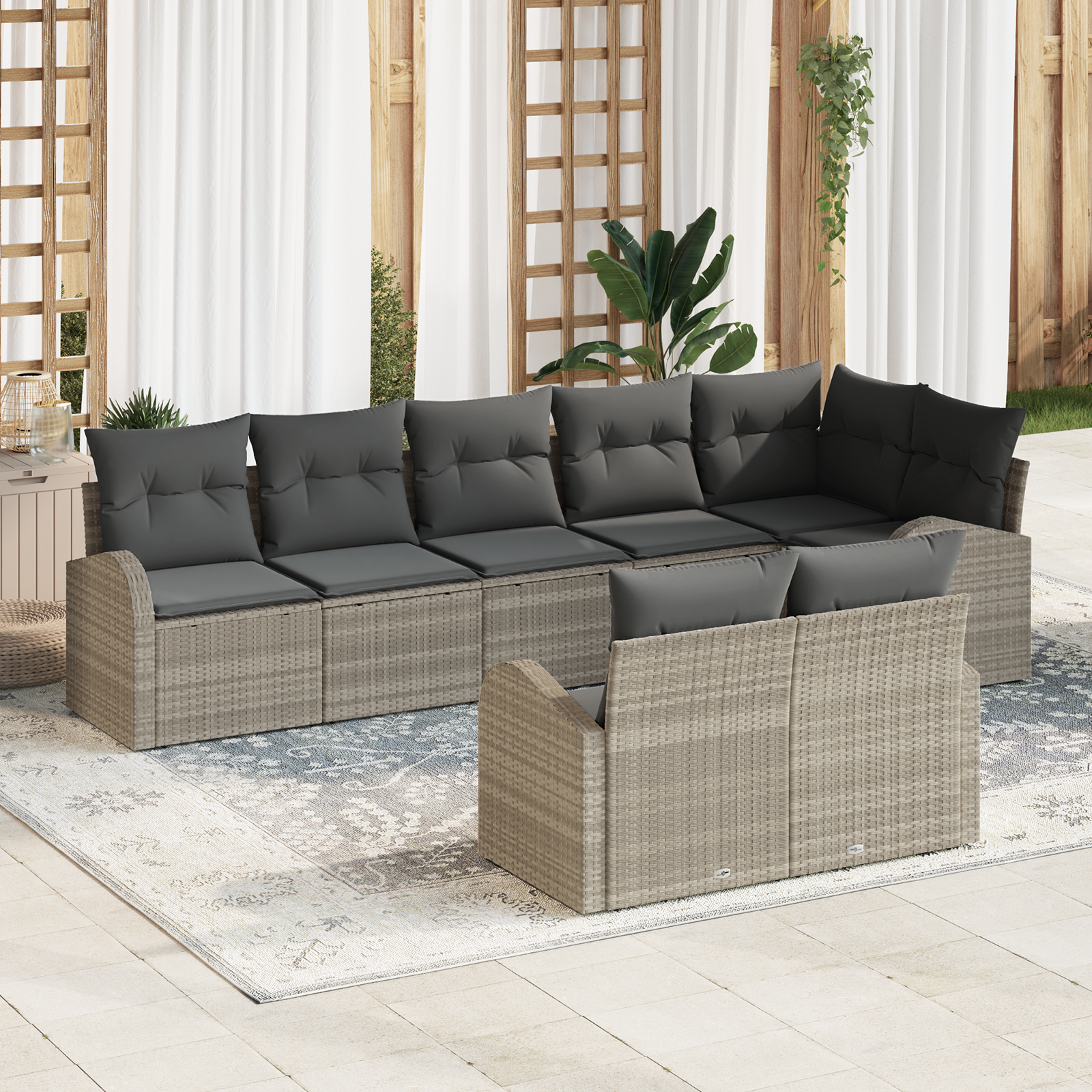 Set Divano da Giardino 8 Pezzi con Cuscini Grigio Chiaro Rattan Sintetico