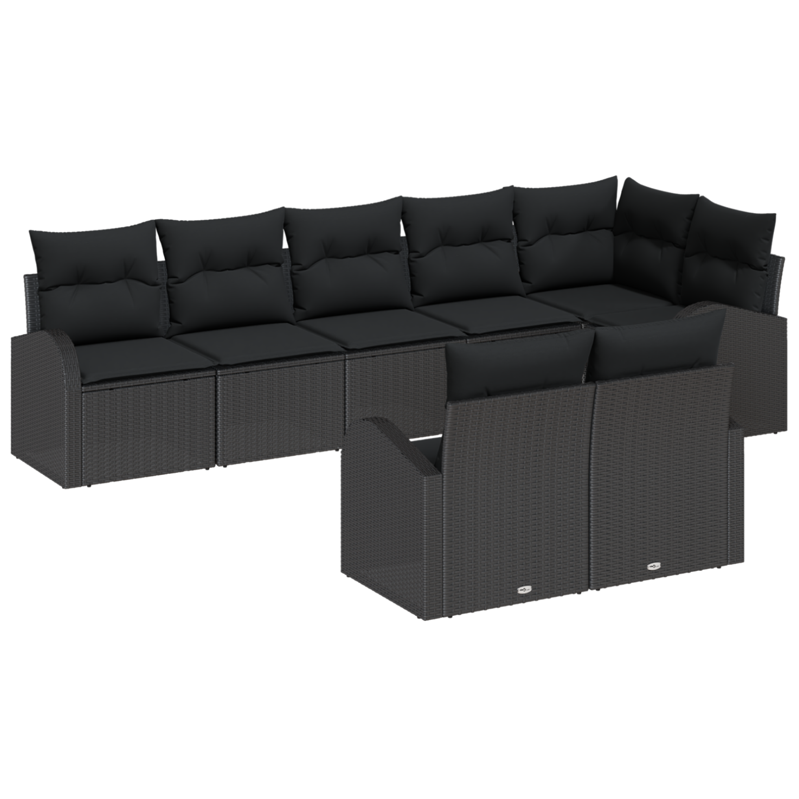 Set divano da giardino a 8 pezzi con cuscini in polyrattan nero