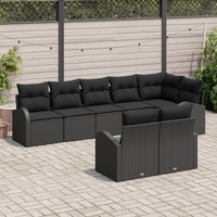 Set divano da giardino a 8 pezzi con cuscini in polyrattan nero