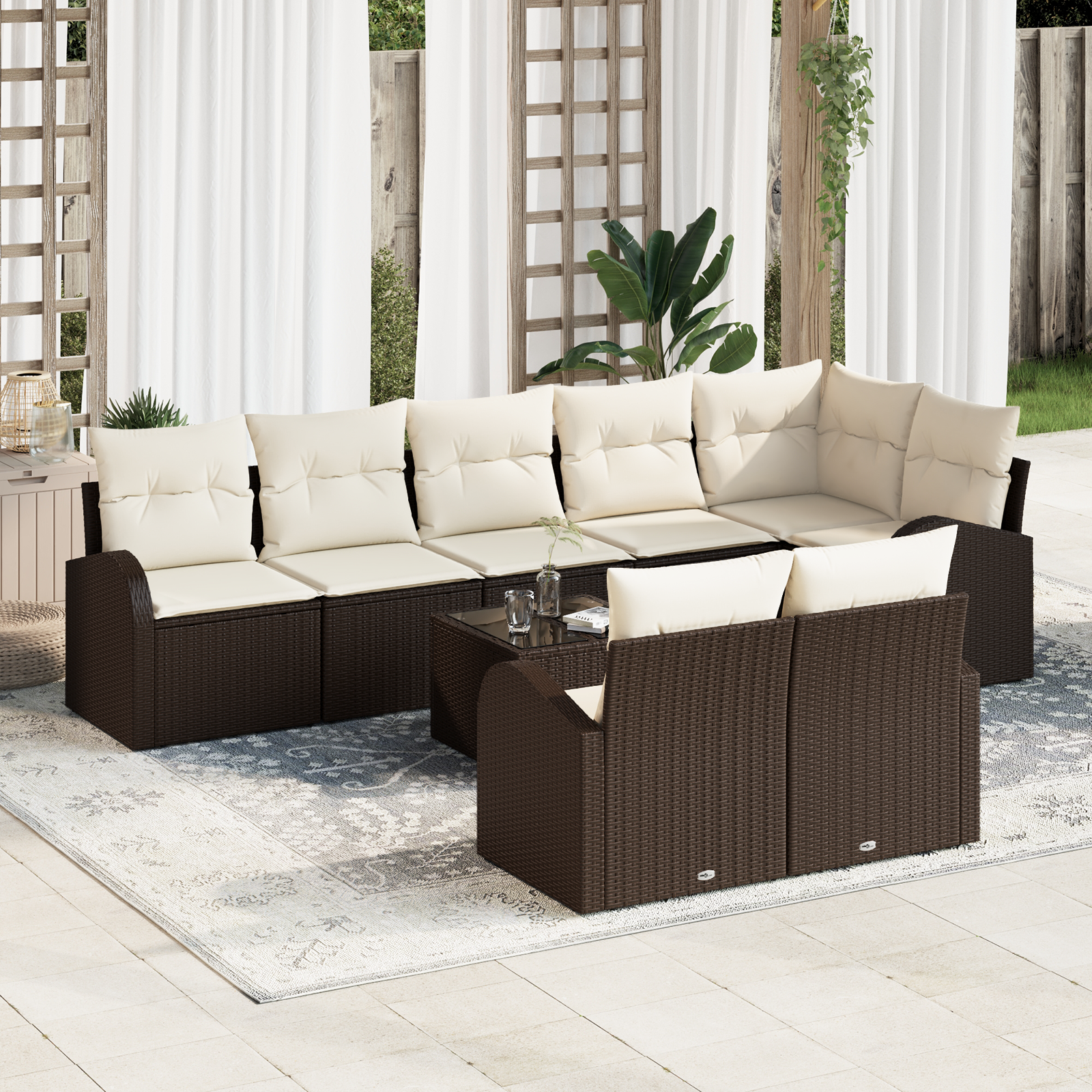 Set di Divani da Giardino a 8 Pezzi con Cuscini in Polyrattan Grigio