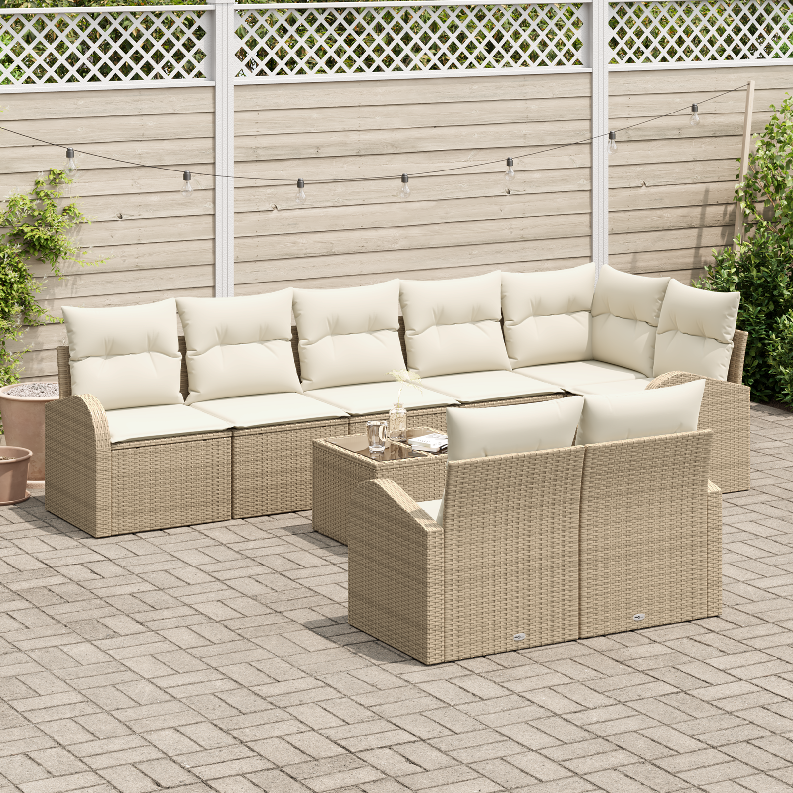 Set di divano da giardino con cuscini marroni in polyrattan