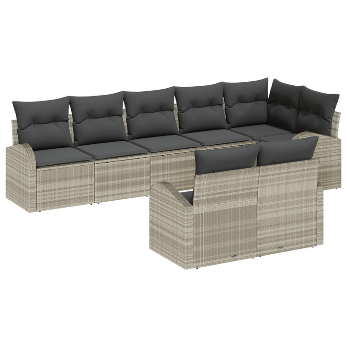 Set divano giardino 9 pezzi cuscini grigio polyrattan