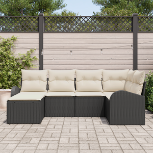 Set di divani da giardino 6 Pezzi con Cuscini Nero Polyrattan