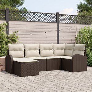 Set Divano da Giardino 6 Pezzi con Cuscini Marrone Polyrattan