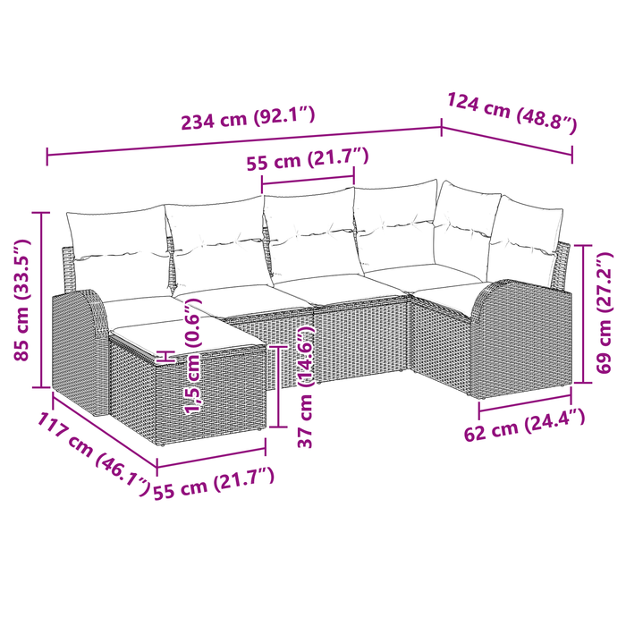 Set Divano da Giardino 6 Pezzi con Cuscini Marrone Polyrattan