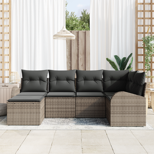 Set Divano Giardino 6 Pezzi con Cuscini Grigio Polyrattan