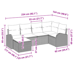 Set Divano Giardino 6 Pezzi con Cuscini Grigio Polyrattan