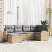 Set di 6 Pezzi di Divano da Giardino con Cuscini in Polyrattan Beige