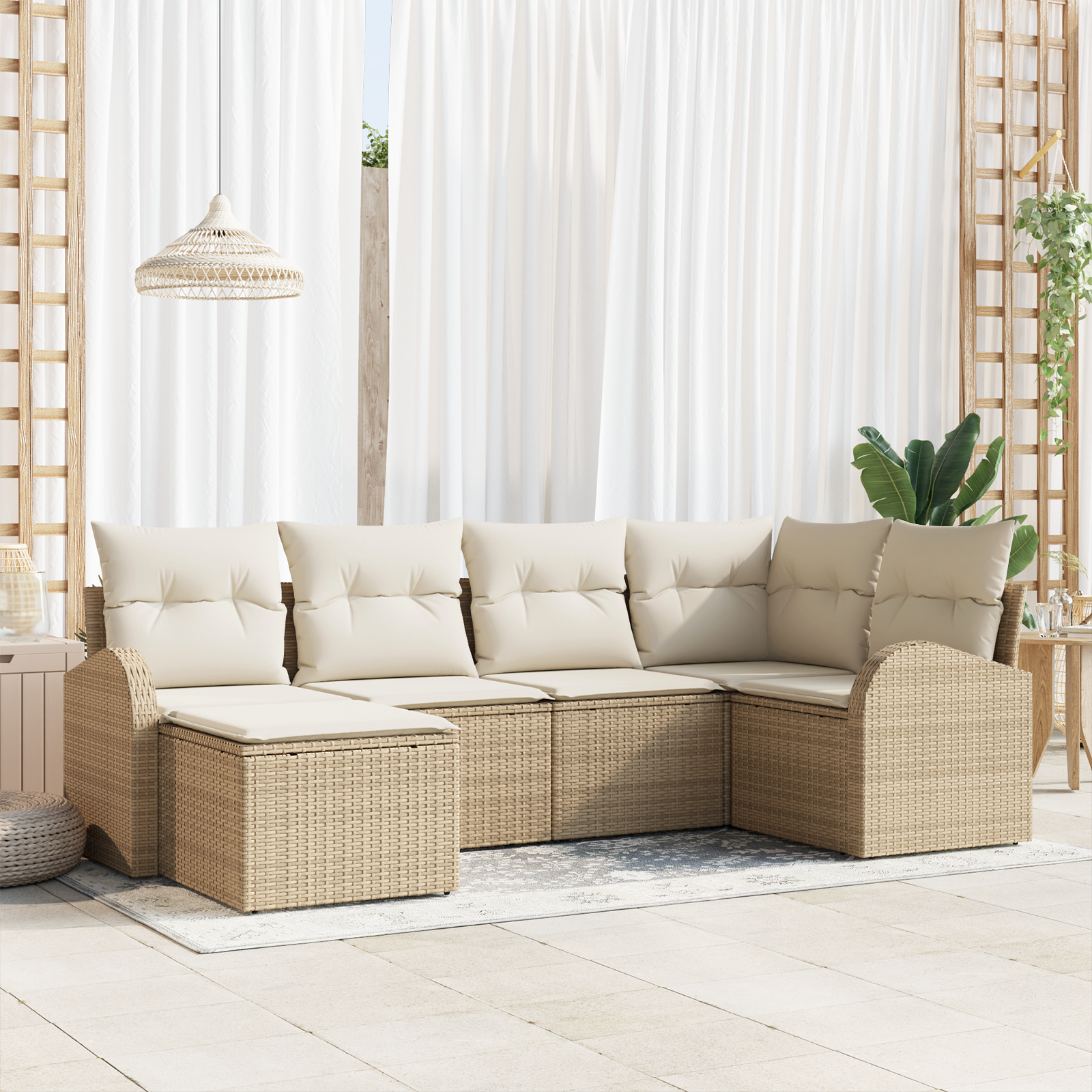 Set di divani da giardino da 6 pezzi con cuscini Beige Rattan Polivalente