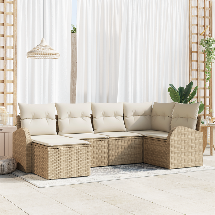 Set di divani da giardino da 6 pezzi con cuscini Beige Rattan Polivalente