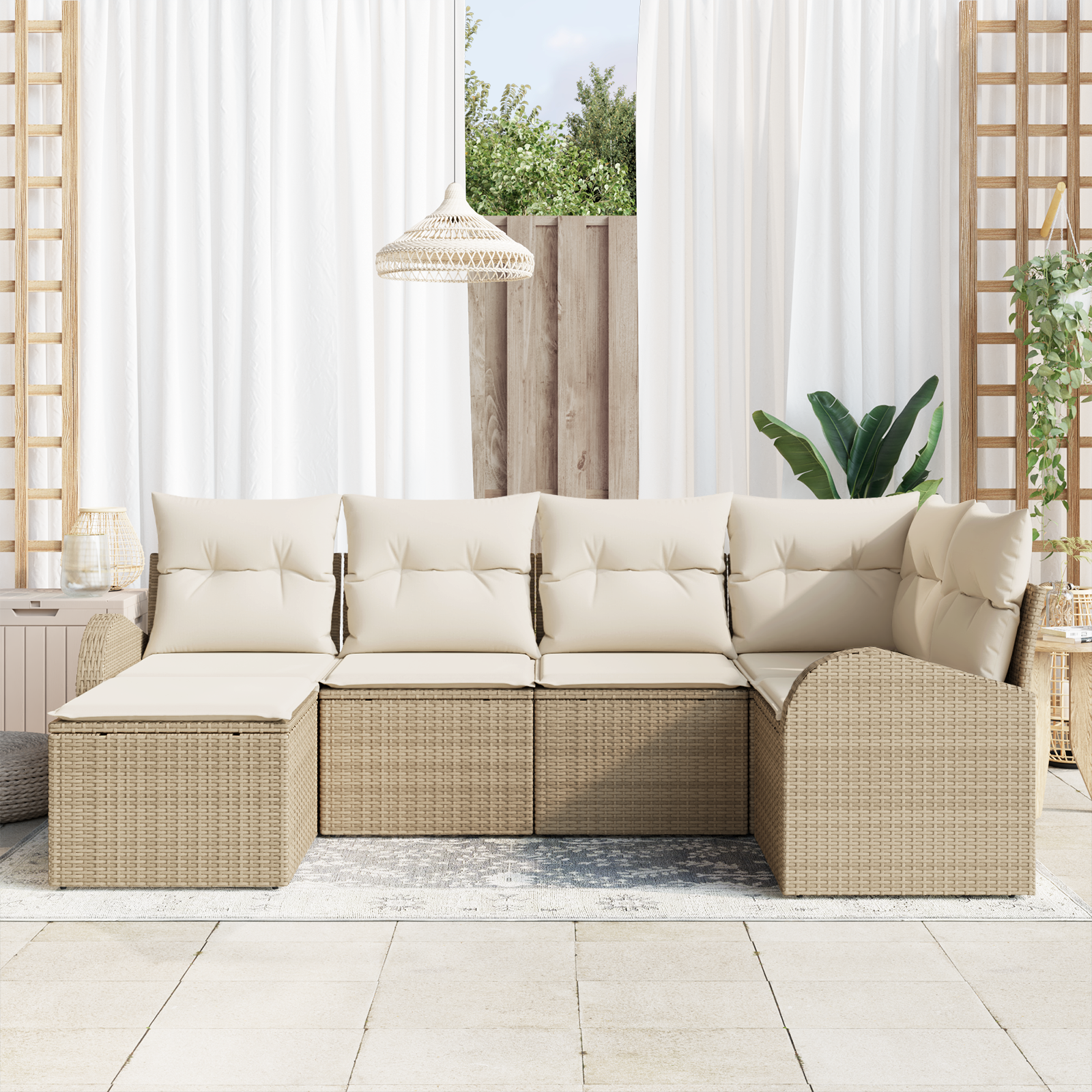 Set di divani da giardino da 6 pezzi con cuscini Beige Rattan Polivalente