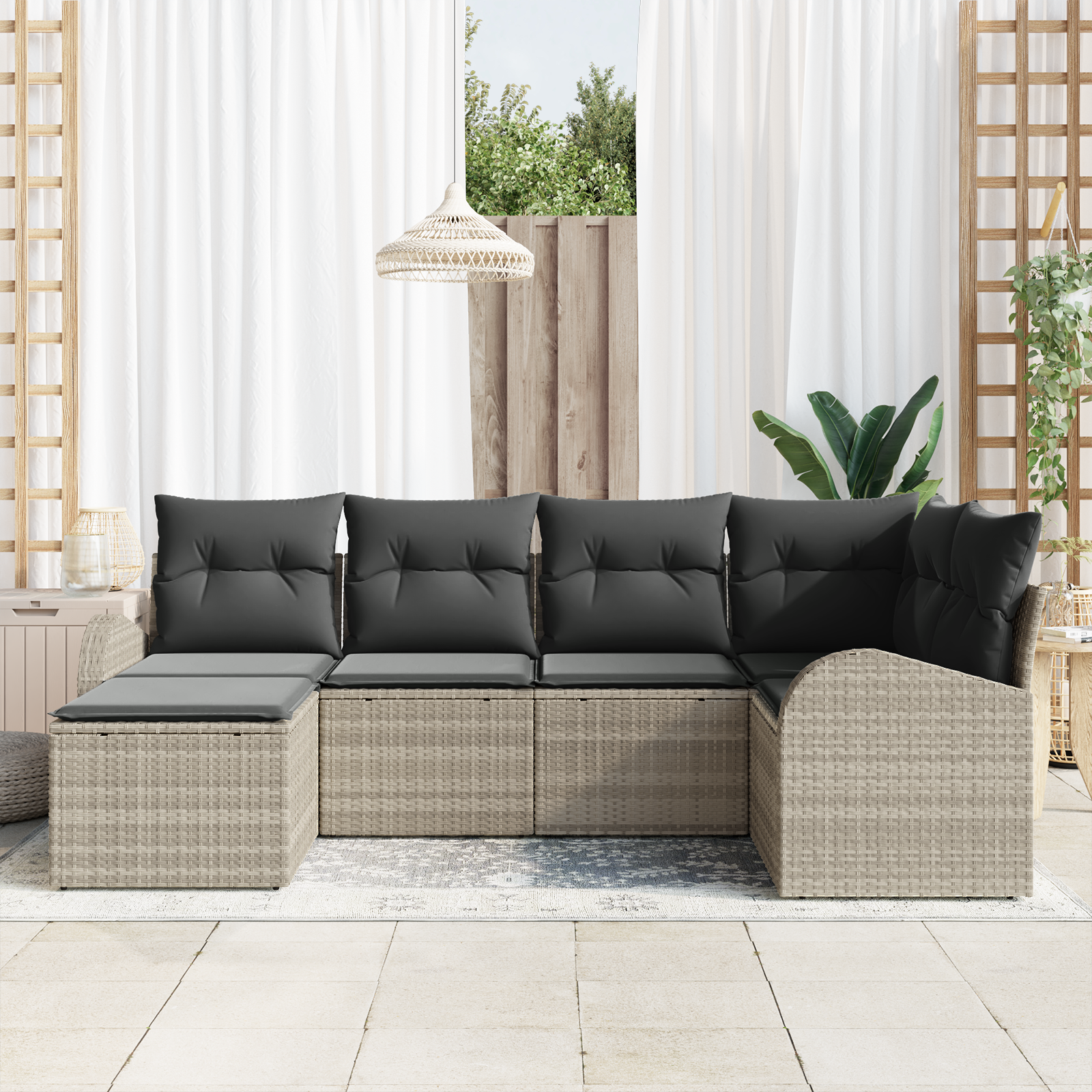 Set di Divani da Giardino con Cuscini Grigio Chiaro Polyrattan