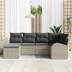 Set di Divani da Giardino con Cuscini Grigio Chiaro Polyrattan