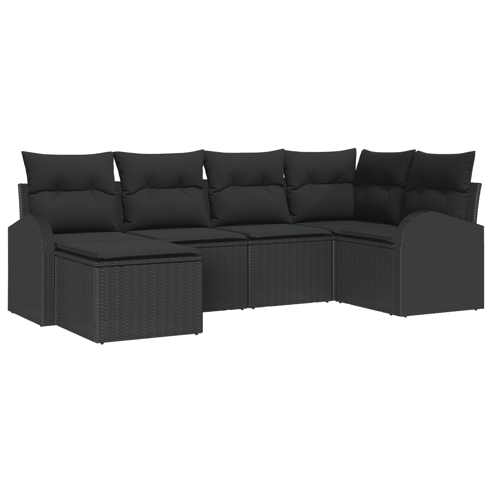 Set di Divano da Giardino 6 Pezzi con Cuscini Nero Rattan Poliestere