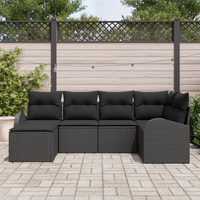 Set di Divano da Giardino 6 Pezzi con Cuscini Nero Rattan Poliestere