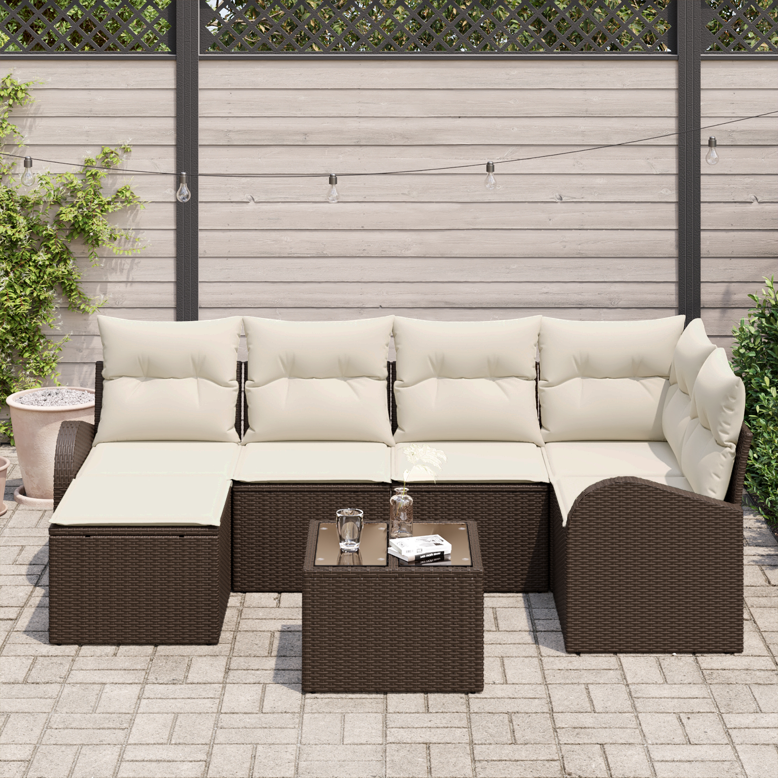 Set di Divani da Giardino 6 Pezzi con Cuscini Grigio Polyrattan