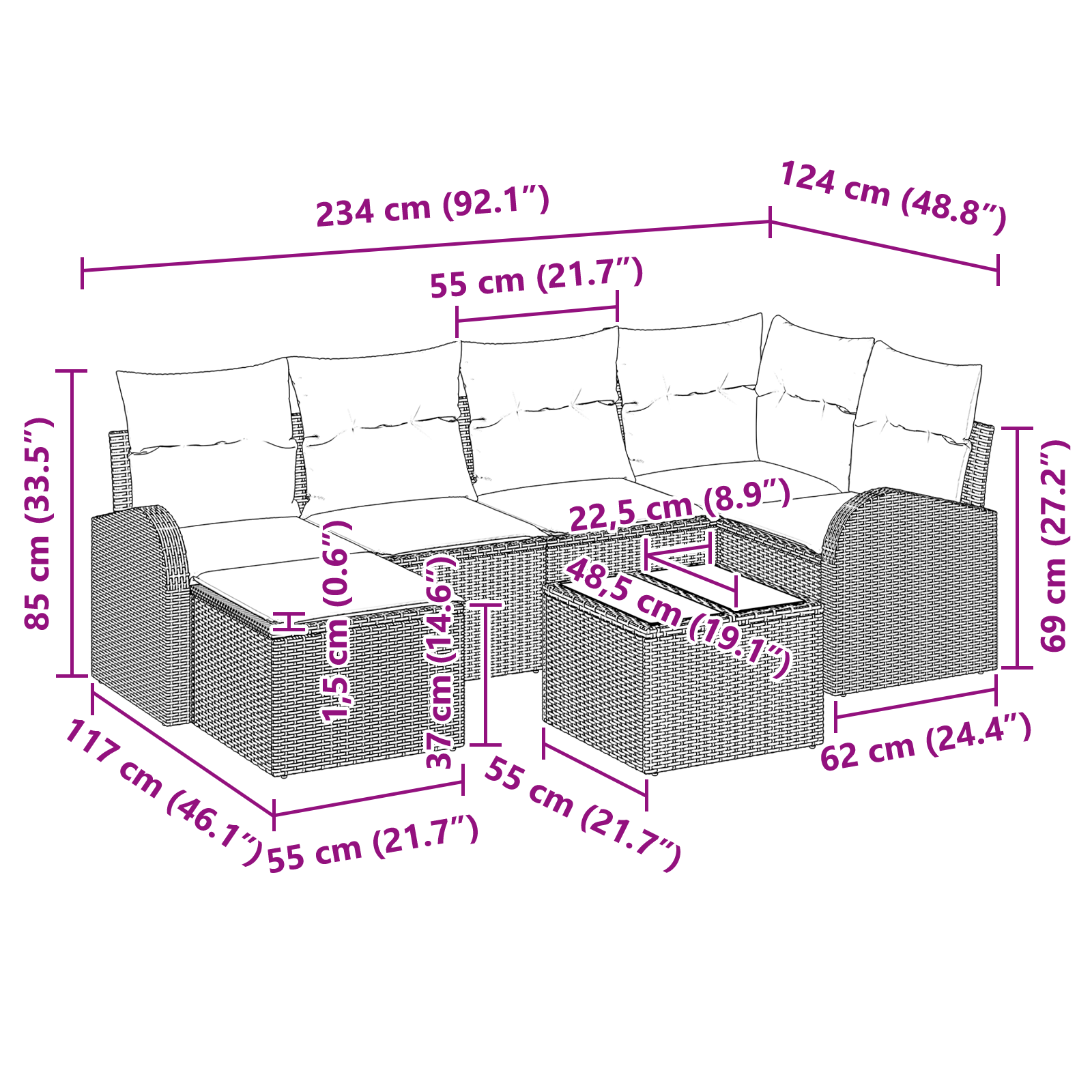 Set di Divani da Giardino 6 Pezzi con Cuscini Grigio Polyrattan