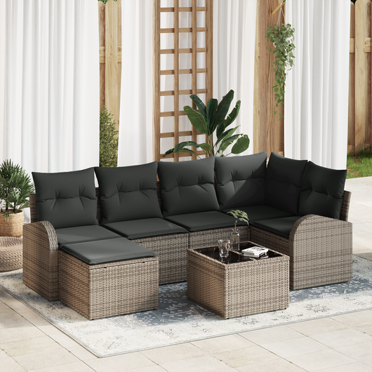 Set Divani Giardino 6 Pezzi con Cuscini Nero Polyrattan