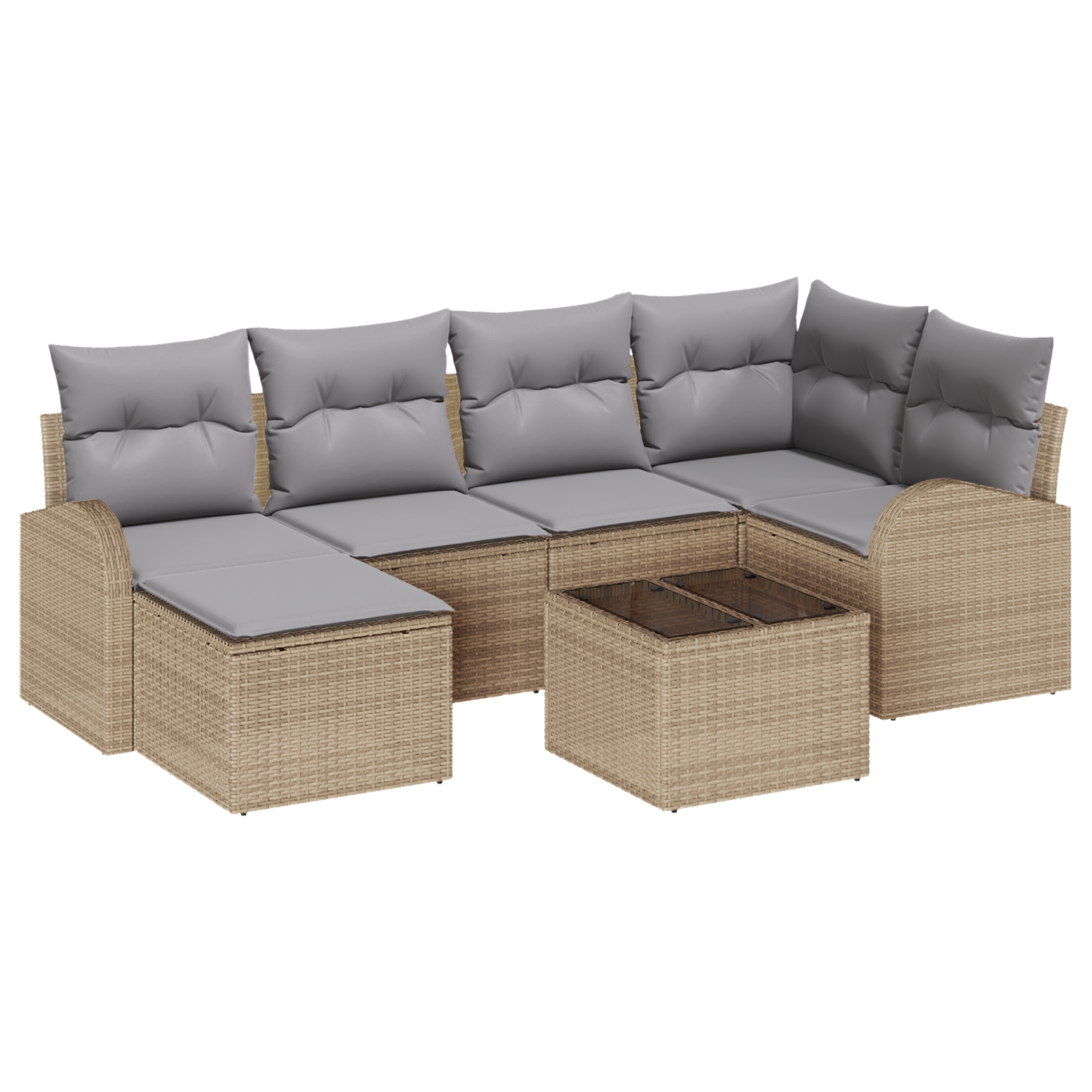 Set divano giardino 7 pezzi con cuscini neri in polyrattan