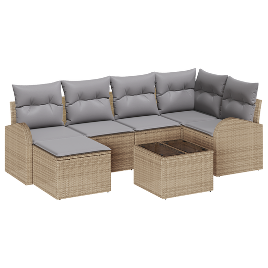 Set divano giardino 7 pezzi con cuscini neri in polyrattan