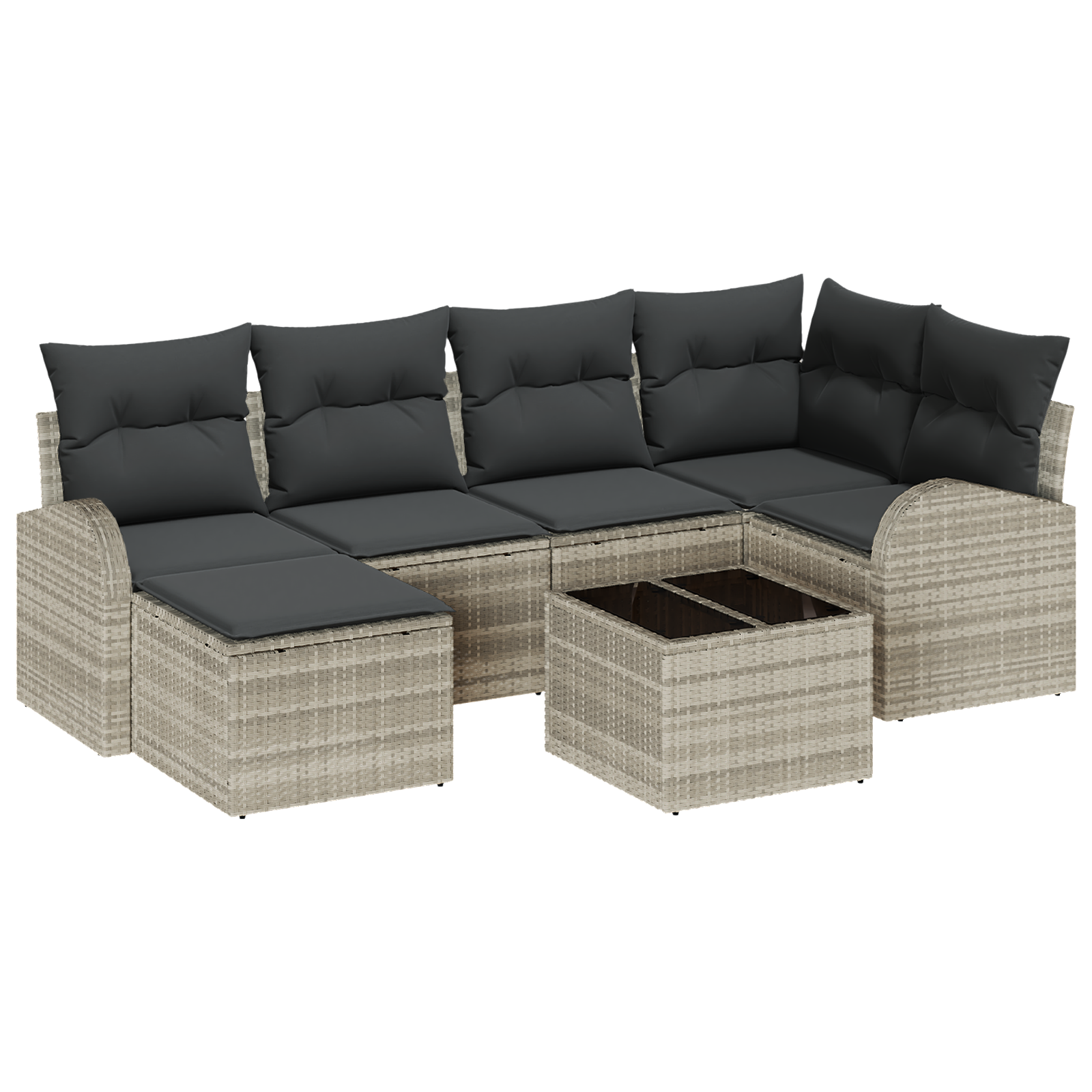 Set divano giardino 7 pezzi con cuscini grigi in polirattan