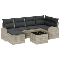 Set divano giardino 7 pezzi con cuscini grigi in polirattan