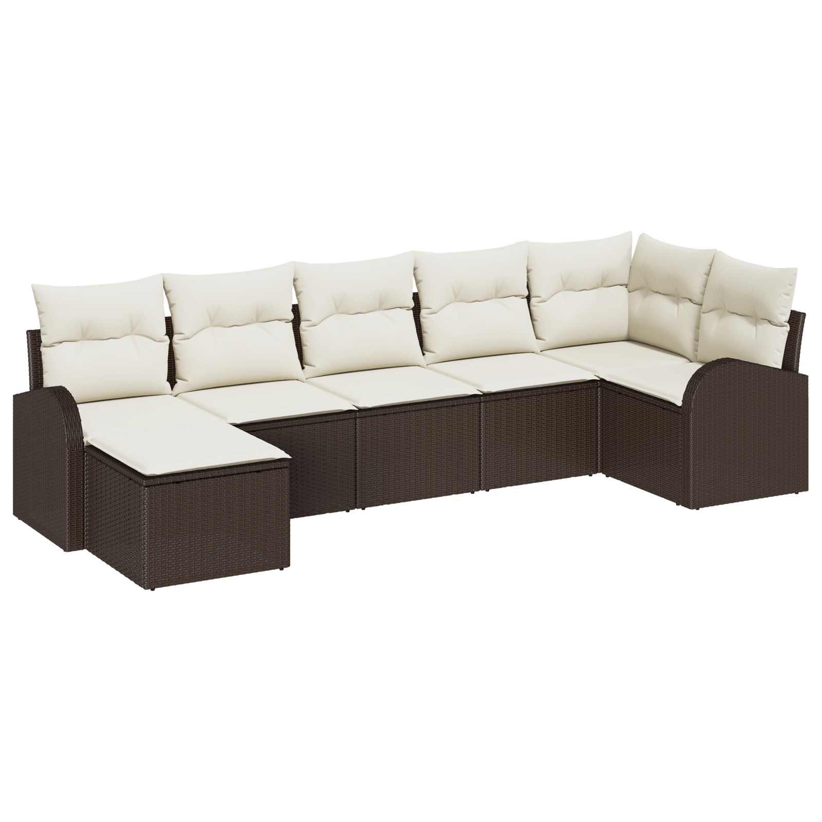 Set di divano da giardino 7 pezzi con cuscini marrone in polyrattan