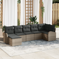 Set divano da giardino 7 pezzi con cuscini Grigio Polirattan