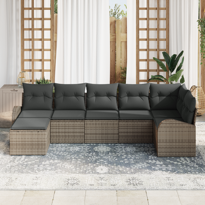 Set divano da giardino 7 pezzi con cuscini Grigio Polirattan
