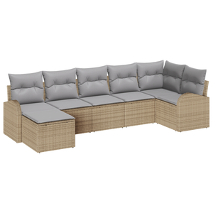 Set di Divani da Giardino 7 Pezzi con Cuscini Beige in Rattan