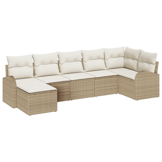 Set da Giardino da 7 Pezzi con Cuscini Beige Polyrattan